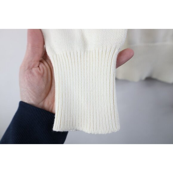 Vintage 90s Y2K Tommy Hilfiger Womens M Babydoll Center Logo Knit Sweater Cream - Picture 7 of 13